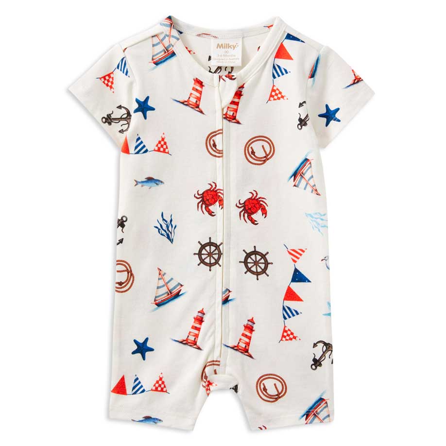 Milky Seaside Zip Romper